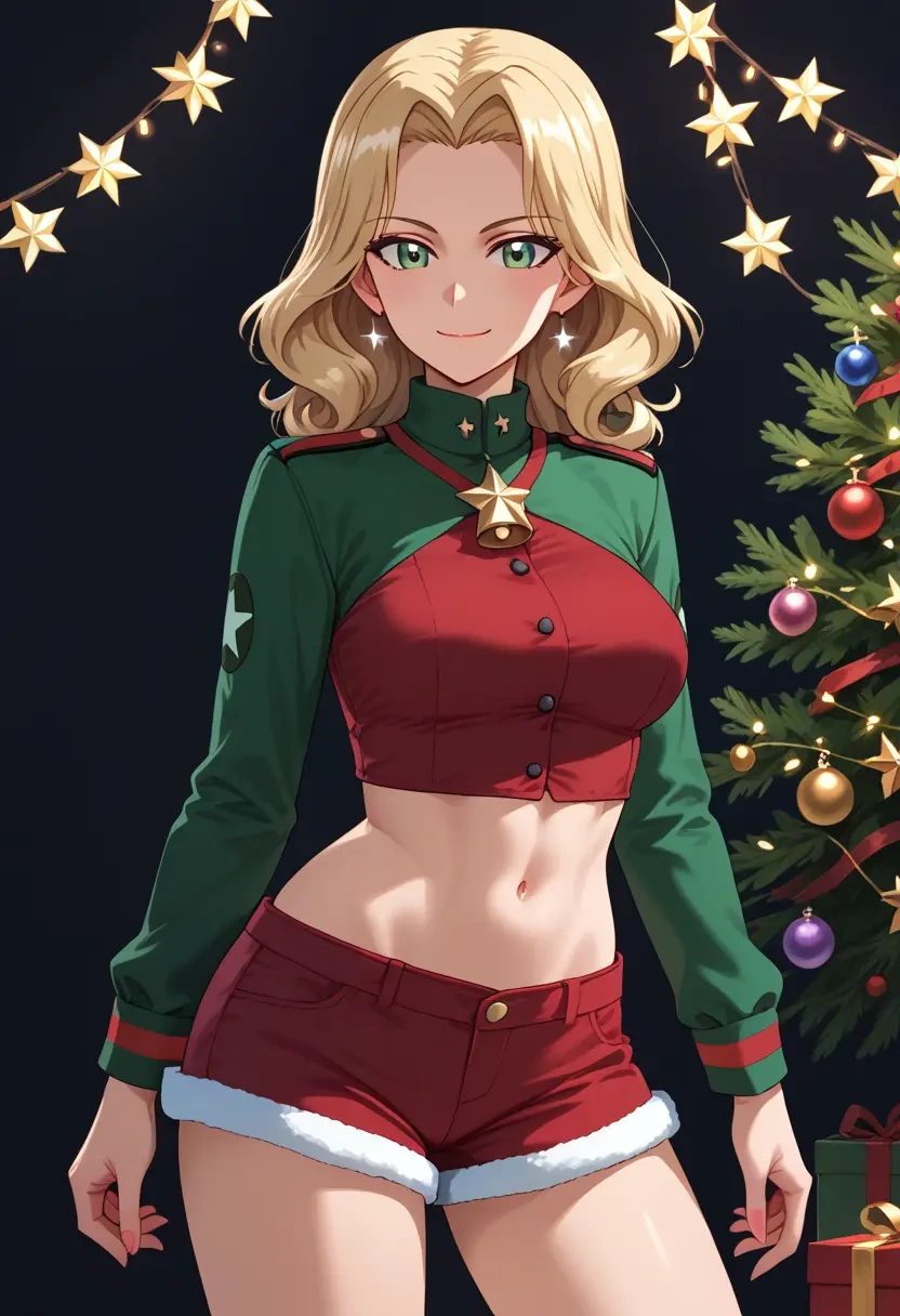 girls_und_panzer,carpaccio_(girls_und_panzer),Christmas,red velvet shorts  - 