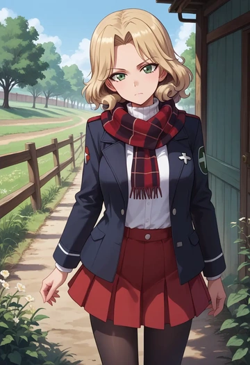 girls_und_panzer,carpaccio_(girls_und_panzer),winter,student uniform,fur-collared jacket  - AI generated anime art