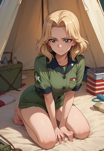 girls_und_panzer,carpaccio_(girls_und_panzer),pop art shirt,dolphin shorts  - AI generated anime art