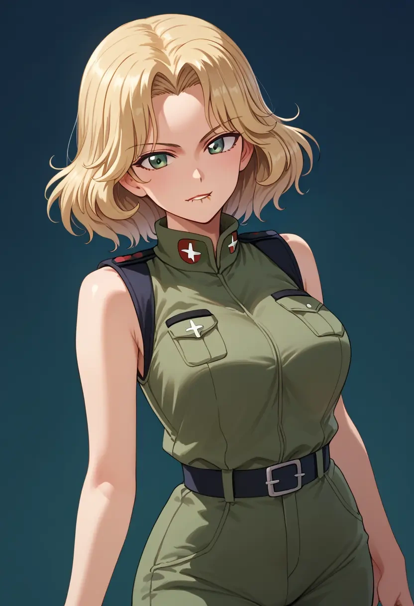 girls_und_panzer,carpaccio_(girls_und_panzer),jumpsuit,sleeveless,flare pants  - 