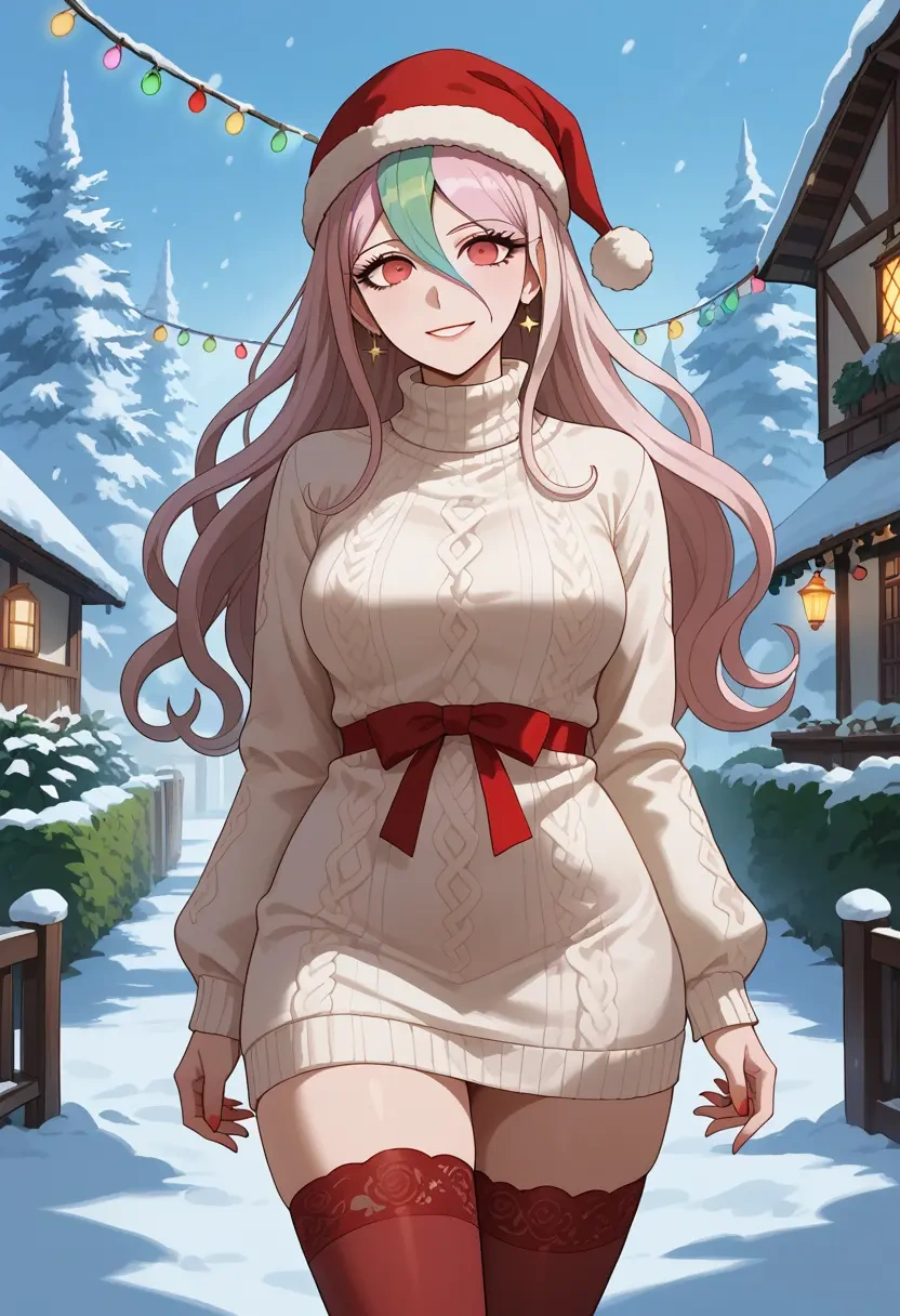 danganronpa_(series),celestia_ludenberg,Christmas,sweater dress,stockings  - 