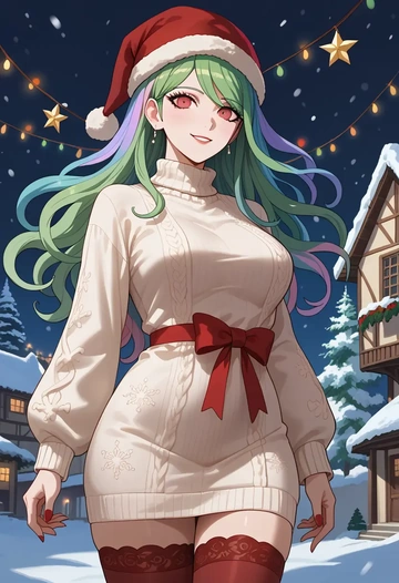 danganronpa_(series),celestia_ludenberg,Christmas,sweater dress,stockings  - AI generated anime art