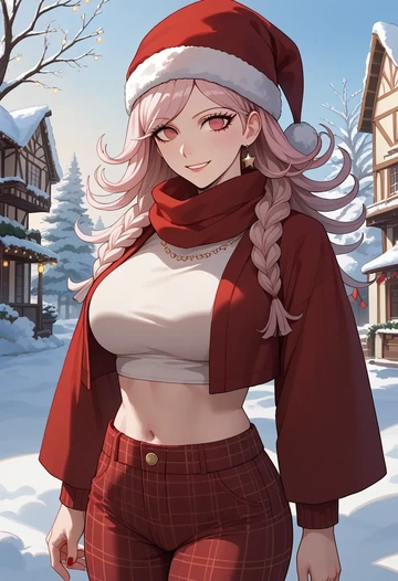 danganronpa_(series),celestia_ludenberg,Christmas,plaid trousers  - AI generated anime art