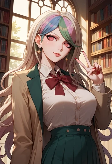 danganronpa_(series),celestia_ludenberg,mesh graffiti top,dolphin shorts  - AI generated anime art