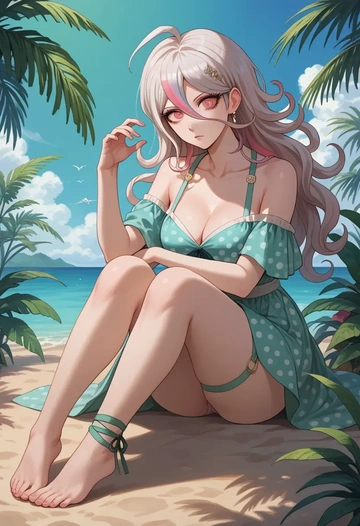 danganronpa_(series),celestia_ludenberg,silk slip dress,polka dots  - AI generated anime art