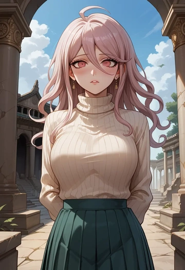 danganronpa_(series),celestia_ludenberg,skirt,pleated,turtleneck sweater  - AI generated anime art