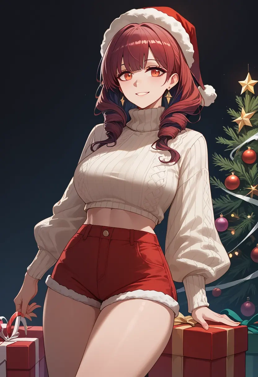 arknights,ceobe_(arknights),Christmas,red velvet shorts,turtleneck sweater  - 