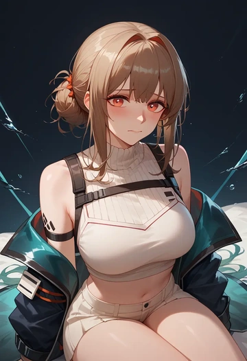 arknights,ceobe_(arknights),crop top,loose joggers,headset  - AI generated anime art