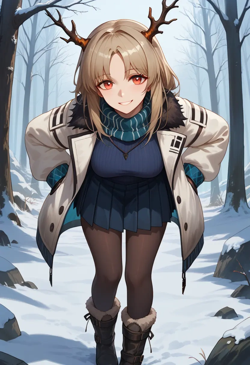 arknights,ceobe_(arknights),winter,student uniform,puffer jacket  - 