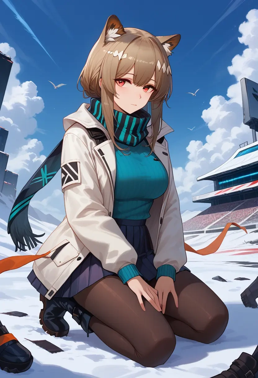 arknights,ceobe_(arknights),winter,student uniform,puffer jacket  - 