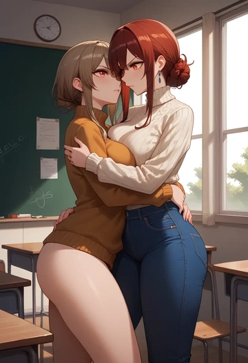 arknights,ceobe_(arknights),teacher, sweater, jeans shorts  - AI generated anime art