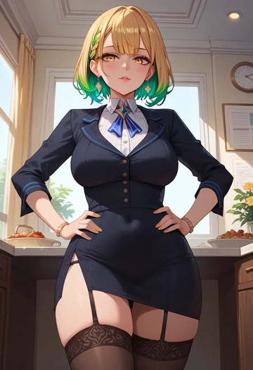 hololive,ceres_fauna,secretary, stockings  - AI generated anime art