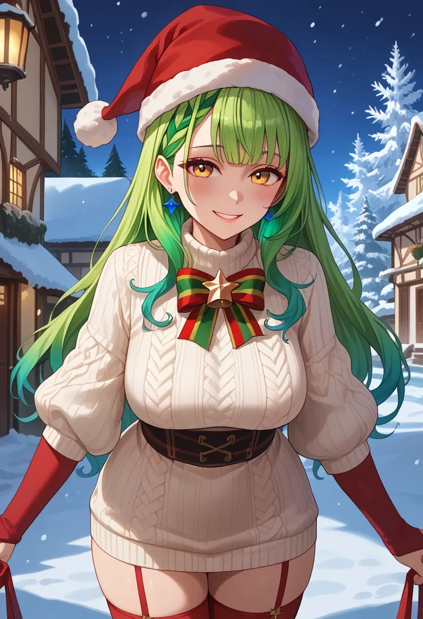 hololive,ceres_fauna,Christmas,sweater dress,stockings  - 