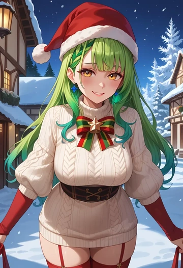 hololive,ceres_fauna,Christmas,sweater dress,stockings  - AI generated anime art