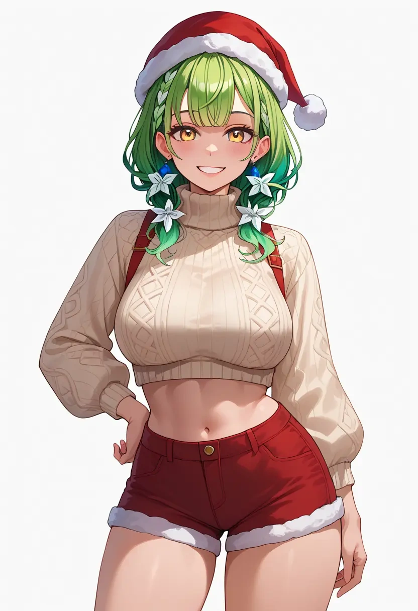 hololive,ceres_fauna,Christmas,red velvet shorts,turtleneck sweater  - 