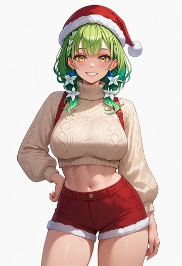 hololive,ceres_fauna,Christmas,red velvet shorts,turtleneck sweater  - AI generated anime art