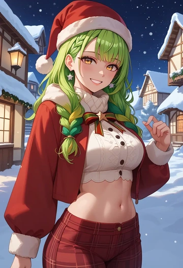 hololive,ceres_fauna,Christmas,plaid trousers  - AI generated anime art