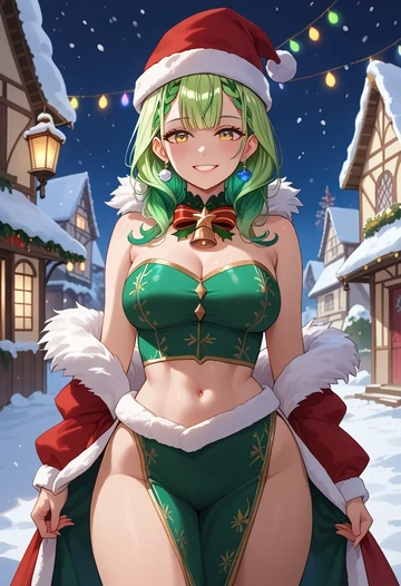 hololive,ceres_fauna,Christmas,dress  - AI generated anime art