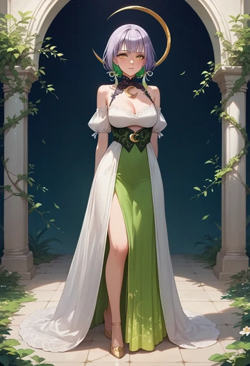 hololive,ceres_fauna,gothic priestess gown,high slit,embroidered veil  - AI generated anime art