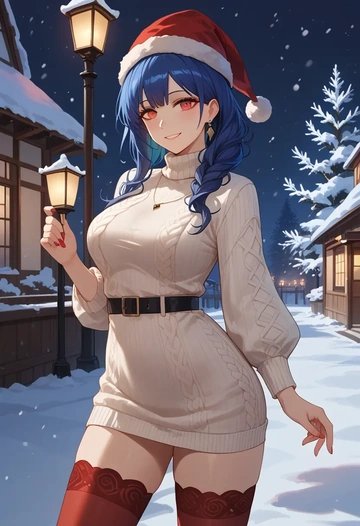 arknights,ch'en_(arknights),Christmas,sweater dress,stockings  - AI generated anime art