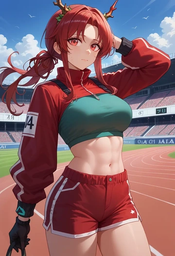 arknights,ch'en_(arknights),red velvet shorts  - AI generated anime art