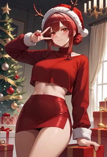 arknights,ch'en_(arknights),Christmas,skirt  - AI generated anime art