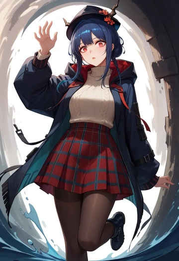 arknights,ch'en_(arknights),winter,student uniform,hooded coat  - AI generated anime art