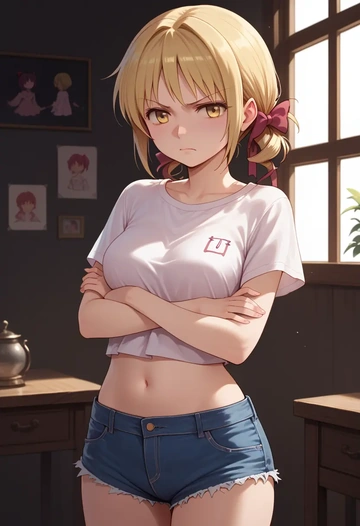 mahou_shoujo_madoka_magica,charlotte_(madoka_magica),denim shorts  - AI generated anime art