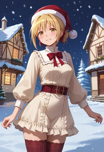 mahou_shoujo_madoka_magica,charlotte_(madoka_magica),Christmas,sweater dress,stockings  - AI generated anime art