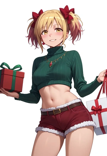 mahou_shoujo_madoka_magica,charlotte_(madoka_magica),Christmas,red velvet shorts,turtleneck sweater  - AI generated anime art