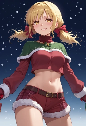 mahou_shoujo_madoka_magica,charlotte_(madoka_magica),Christmas,red velvet shorts,turtleneck sweater  - AI generated anime art