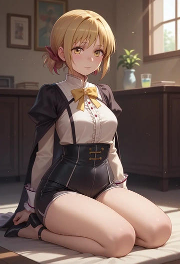 mahou_shoujo_madoka_magica,charlotte_(madoka_magica),leather,shorts  - AI generated anime art