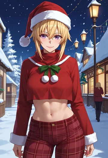 infinite_stratos,charlotte_dunois,Christmas,plaid trousers  - AI generated anime art