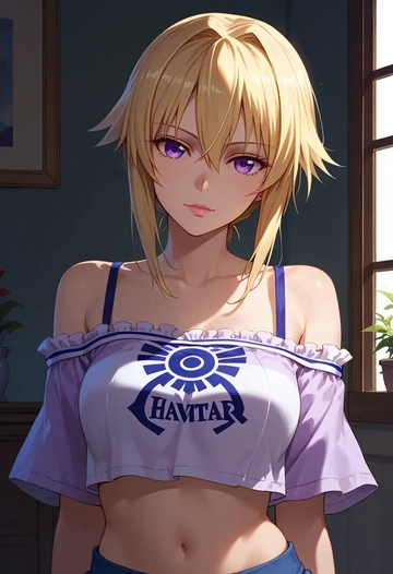 infinite_stratos,charlotte_dunois,off-shoulder top,dolphin shorts  - AI generated anime art