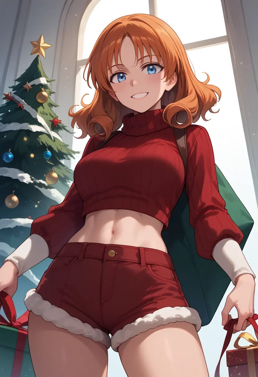 world_witches_series,charlotte_e._yeager,Christmas,red velvet shorts,turtleneck sweater  - 