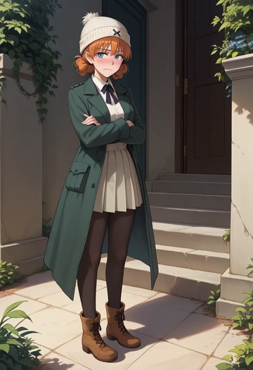 world_witches_series,charlotte_e._yeager,winter,student uniform,duffle coat  - AI generated anime art