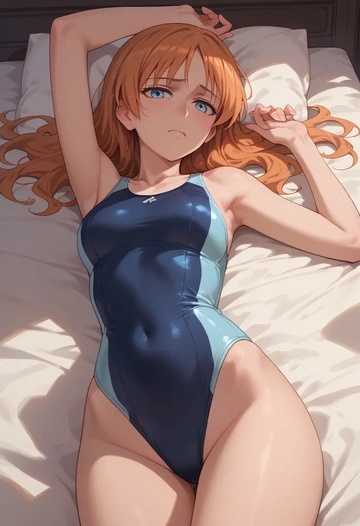 world_witches_series,charlotte_e._yeager,racerback swimsuit,striped trim,name tag patch  - AI generated anime art