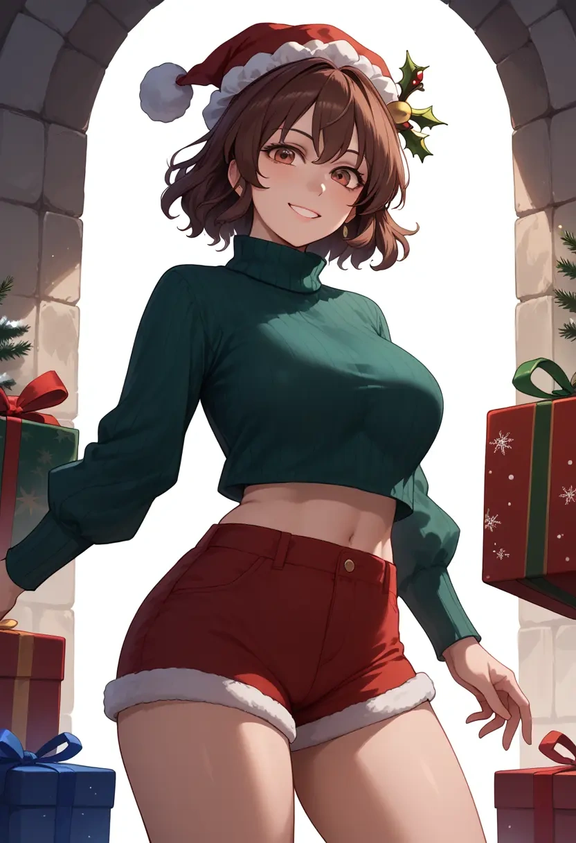 touhou,chen,Christmas,red velvet shorts,turtleneck sweater  - 