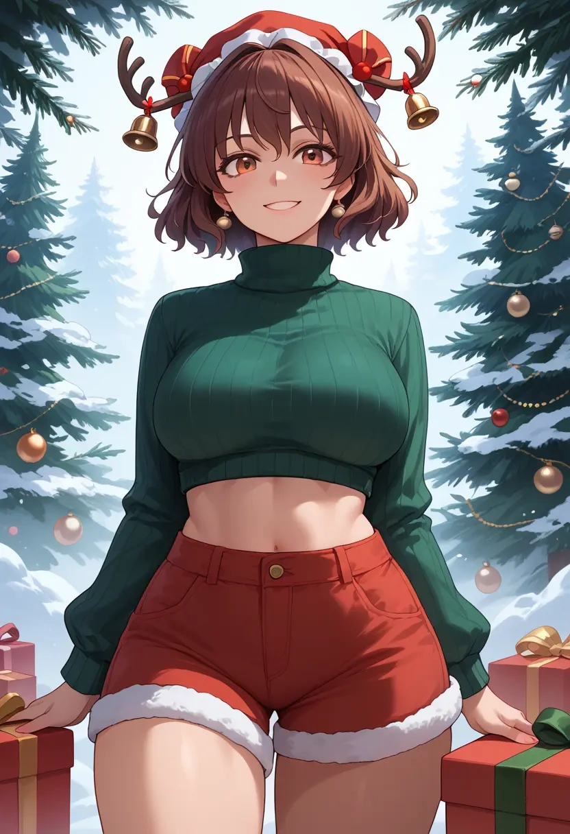 touhou,chen,Christmas,red velvet shorts,turtleneck sweater  - 