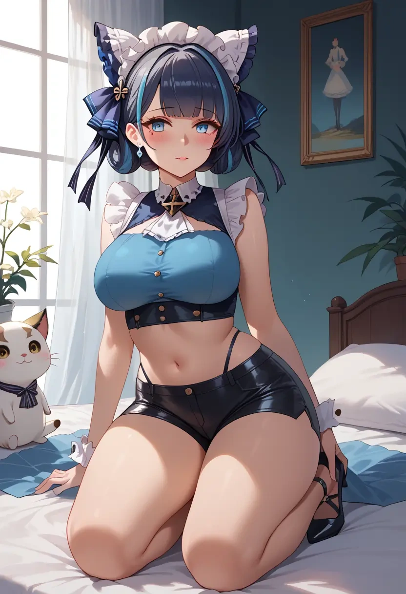 azur_lane,cheshire_(azur_lane),leather,shorts,crop top  - 