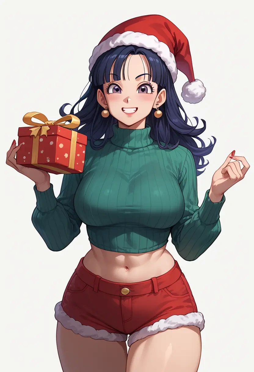 dragon_ball,chi-chi_(dragon_ball),Christmas,red velvet shorts,turtleneck sweater  - 