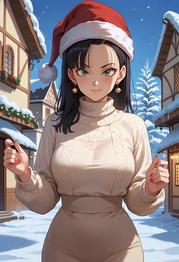 dragon_ball,chi-chi_(dragon_ball),Christmas,sweater dress,stockings  - AI generated anime art