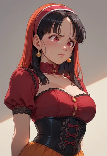 dragon_ball,chi-chi_(dragon_ball),vampire corset,lace blouse,velvet skirt  - AI generated anime art