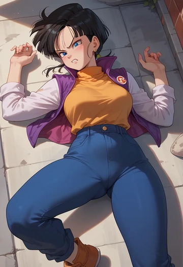 dragon_ball,chi-chi_(dragon_ball),vest,quilted,jogger pants  - AI generated anime art