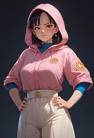 dragon_ball,chi-chi_(dragon_ball),crop windbreaker,shorts  - AI generated anime art