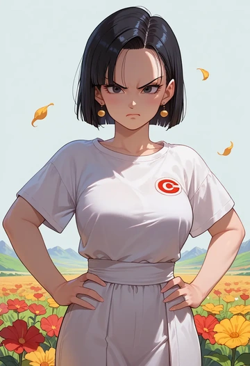 dragon_ball,chi-chi_(dragon_ball),calligraphy print shirt,dolphin shorts  - AI generated anime art