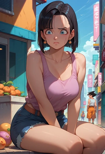 dragon_ball,chi-chi_(dragon_ball),tank top,drawstring pants  - AI generated anime art