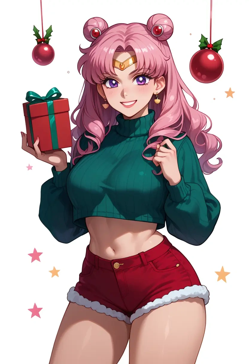 bishoujo_senshi_sailor_moon,chibi_usa,Christmas,red velvet shorts,turtleneck sweater  - 