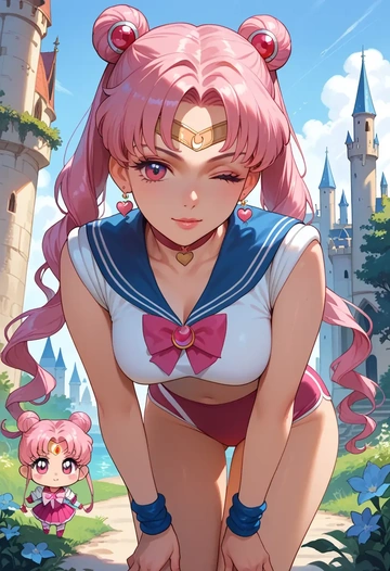 bishoujo_senshi_sailor_moon,chibi_usa,tankini top,board shorts  - AI generated anime art