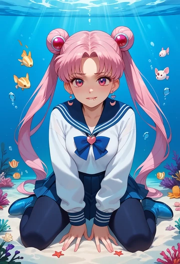 bishoujo_senshi_sailor_moon,chibi_usa,winter,student uniform,puffer jacket  - AI generated anime art